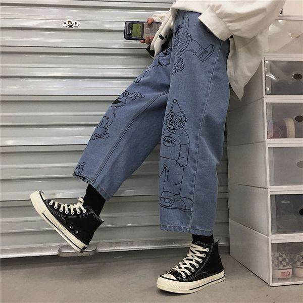 

cartoon jeans women loose summer high waist pants streetwear pantalones mujer vaqueros japan harajuku jeans hip hop amine pants, Blue