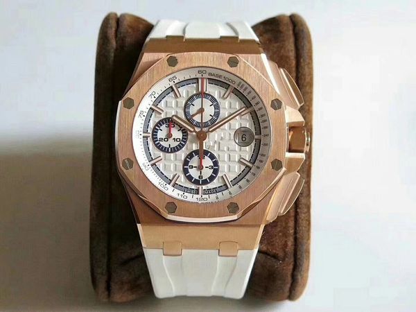 

jf spot luxury mens watches 26400 so 3126 multi-function timing movement watches 44mm chronograph rubber strap watch designer, Slivery;brown