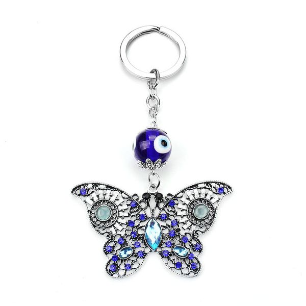 

glass eye pendant butterfly key chain evil eye pendant, Silver