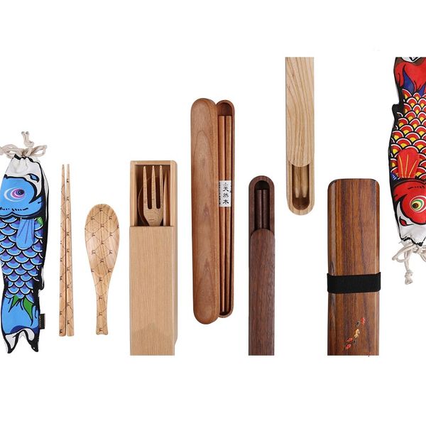 

japanese wooden cutlery set healthy wooden dinnerware gift set portable travel wooden chopsticks spoon fork box flatware sets