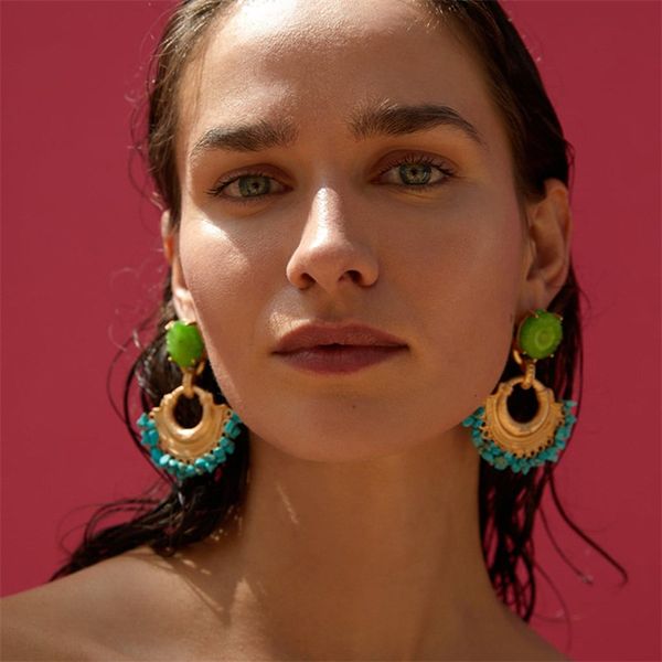 

duojiaoyan eur-american new fashion natural stone earrings summer holiday new big brand girls earrings jewelry, Silver