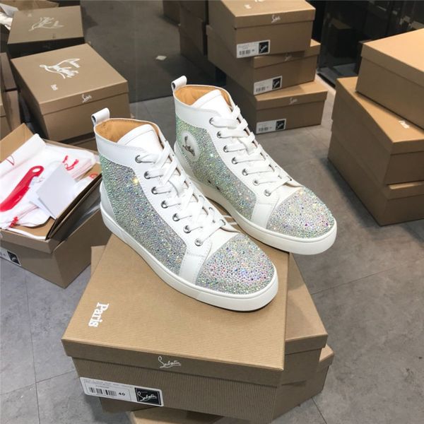 

version luxury fashion rivet men's shoes stitching graffiti high-shoes red bottom couple rhinestone women's shoes size 35-47 20, Black