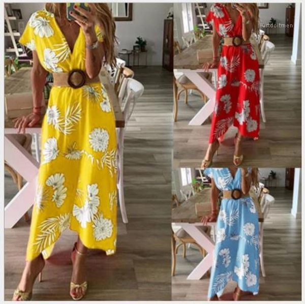 

dresses with sashes floral print v neck short sleeve long dresses summer casual fashion womens party dresses beach holiday women, White;black