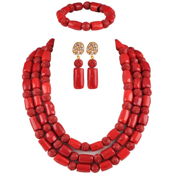 

fashionable red african wedding coral beads jewelry set for women cor-01, Silver