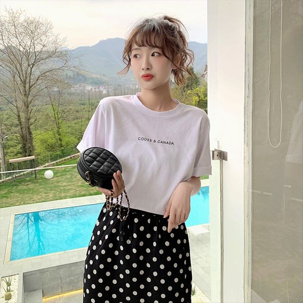 

summer 2020 loose all-match printed letter pure cotton short t-shirt sleeve t-shirt female ins fashionable half sleeve top, White