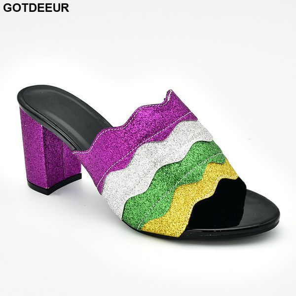 

new arrival women slippers high heels women shoes pu leather shoes decorated with rhinestone elegant party pumps, Black