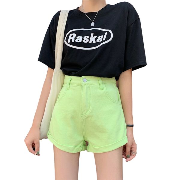 

6 color new summer denim shorts cotton women 2019 vintage rolled denim shorts harajuku candy color pants female pants, Blue