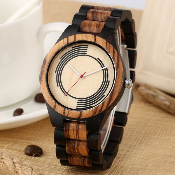 

ebony wood spiral stripe watch clock male men's unique geometry design quartz watch male watches full wooden band bangle watches, Slivery;brown