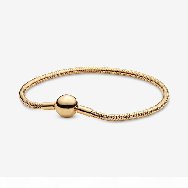 

new moments 925 sterling silver 18k gold-plated snake chain bracelet fit authentic european dangle charm for women fashion diy jewelry, Golden;silver