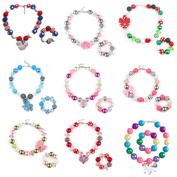 68 Design Baby Girl Ciondolo Collana di perline robuste Bracciale Sirena Diamante Rosa Testa Arco Bubblegum Bambini Gioielli per feste M1317