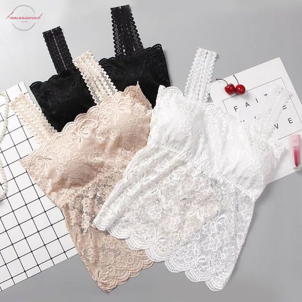 

lace crop women fashion floral camis lace padded wrapped chest shirt underwear bralett, White