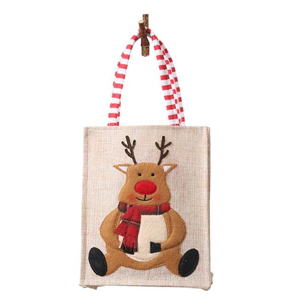 

1pc christmas tote gift bag linen santas snowman elk printing gift bag cartoon kids candy