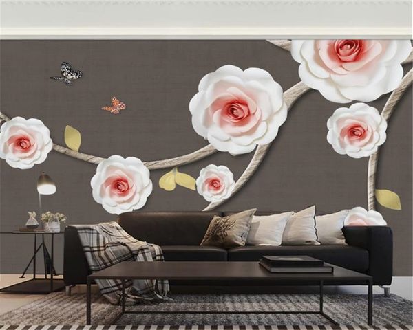 

3d фреска обои 3d роза бабочка современный простой декоративный фон стены настроить свой любимый премиум обои