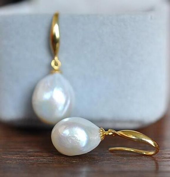 

impresionante de 12-13mm barroco blanco perla earring14k/20, Silver
