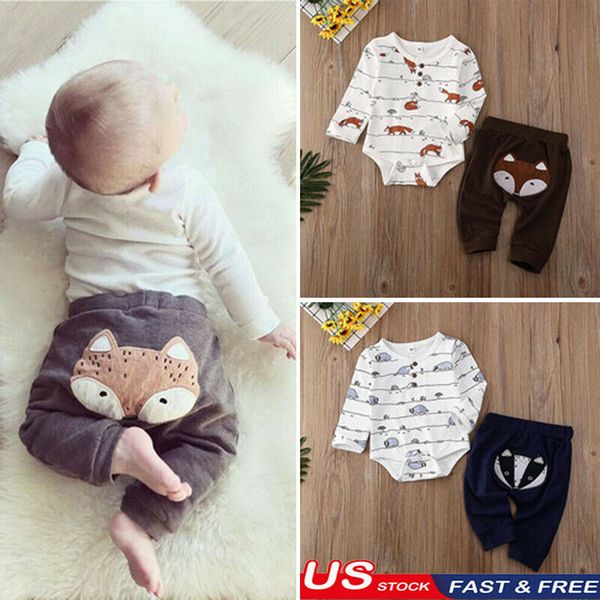 

infant baby boys girl kids t-shirt romper + pants tracksuit clothes 2pcs, Blue