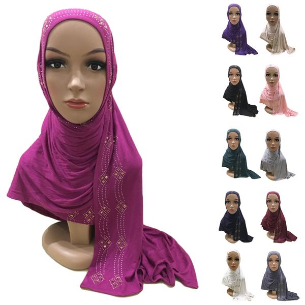 

160*50cm hijab scarf muslim women rhinestone long shawl wrap islamic headscarf turban soft headwear scarves arab prayer hijabs, Red