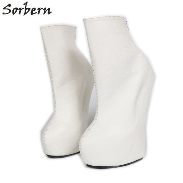 Sorbern Weiß Matt Stiefeletten Huf Heelless Frauen Mode Schuhe Plataforma Keil Heels Club High Heels Sexy Fetisch Heels