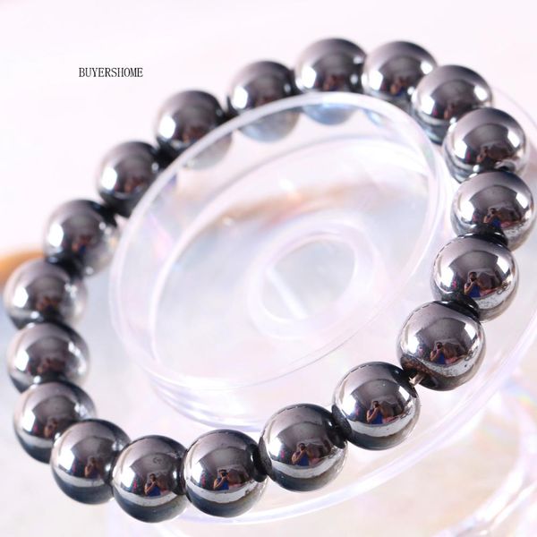 

12mm round bead cord stretch bracelet hematite slim health slimming luxury beaded bangle for women men jewelry gift h374, Black
