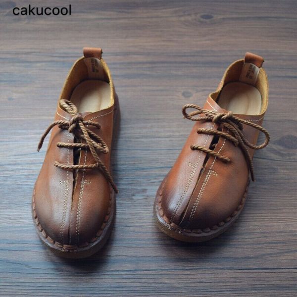 

cakucool 2019 spring and autumn leather art small leather shoes single thick platform personality single shoes british wind, Black