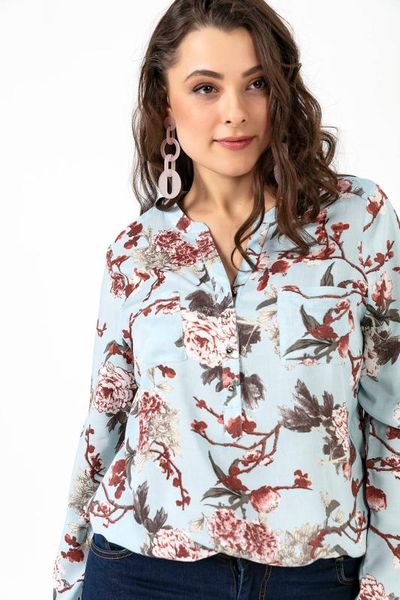 

v-образным вырезом цветочные плюс размер вискоза блузка с кнопками карманы, White