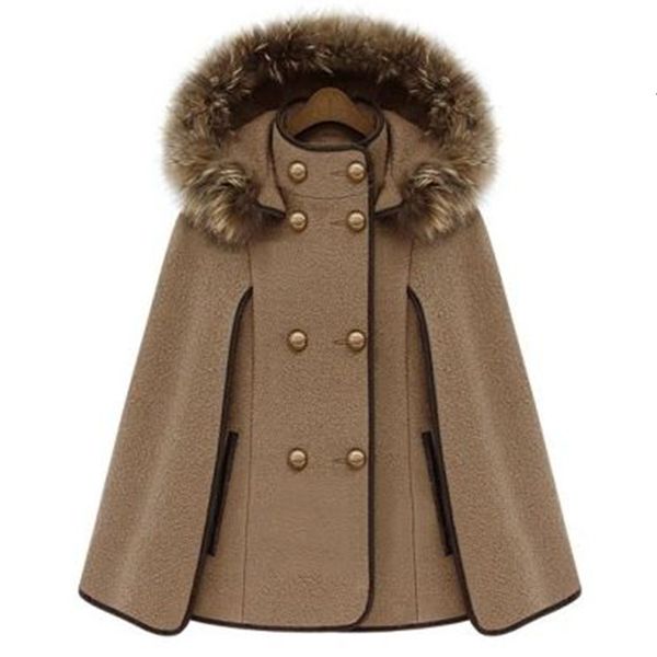 

ewq] 2019 new winter hooded collar drop-shoulder coat loose hem button splice woolen coat cloak women fashion tide oc618, Black