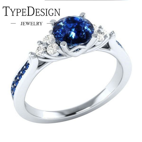 

trendy ladies shining blue zircon finger ring anel wedding engagement ring for women/ men's style bague femme size6-10, Golden;silver