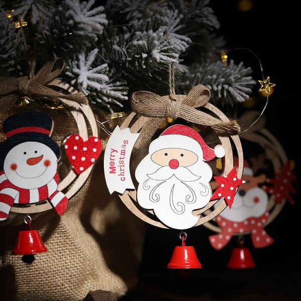 

wooden christmas pendant with bell christmas xmas tree hanging home door ornaments new year decor merry