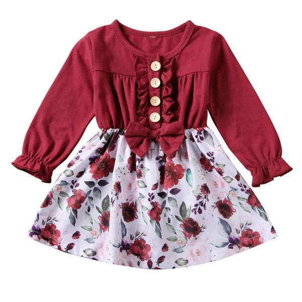 

cute toddler girls baby princess bow dress long sleeve party tutu dress clothes, Red;yellow