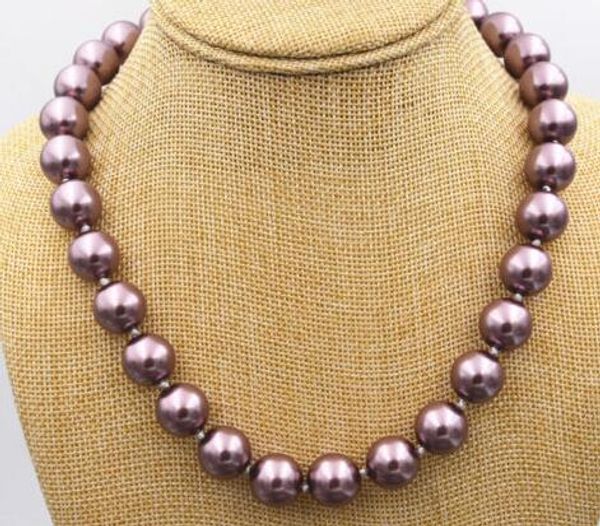 

champagne purple shell pearl necklace 17" new 14mm, Silver