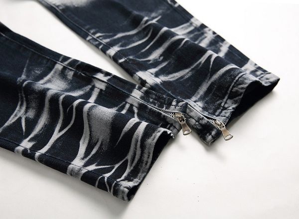 

distrressed blue white holes stretch men long jeans regular mid waist straight mens pants fashion male apparel