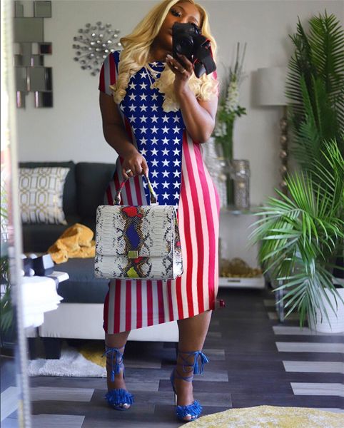 

женской конструктор длинных дам панелей платье повседневной летние платья crew neck звезда и полоса печати с коротким рукавом платье, Black;gray