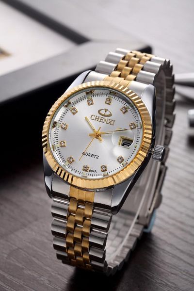

chenxi stainless steel analog display date men quartz male business calendar dress wrist watches relogio masculino, Slivery;brown