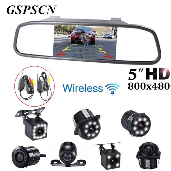 

автомобиль резервного копирования камера заднего вида ночного видения парковки линия + 5inch автомобиля lcd зеркало заднего вида монитор с б