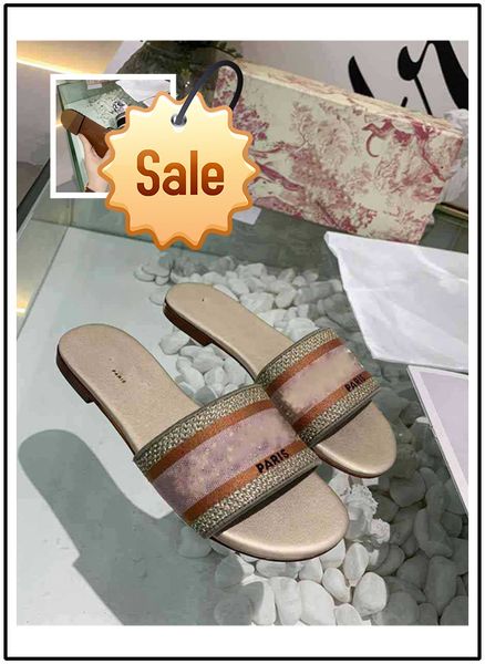 

original box new dazzle flowers trendy bohemia women slippers letter embroidery lady sandal designer casual slipper, Black