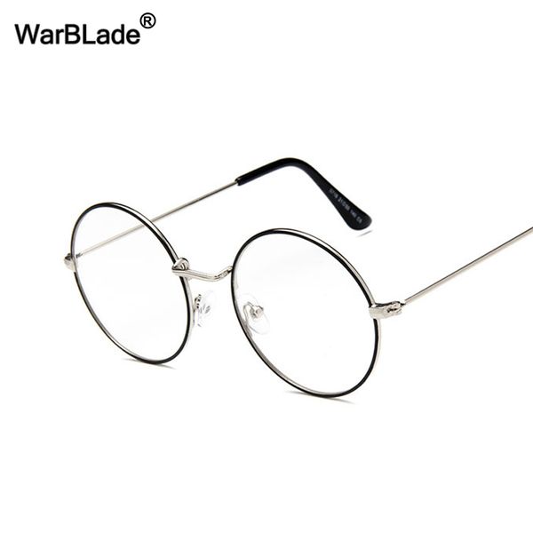 

warblade retro round clear lens glasses vintage gold metal frame eyeglasses for men women optical eyewear frame fake glasses, Silver
