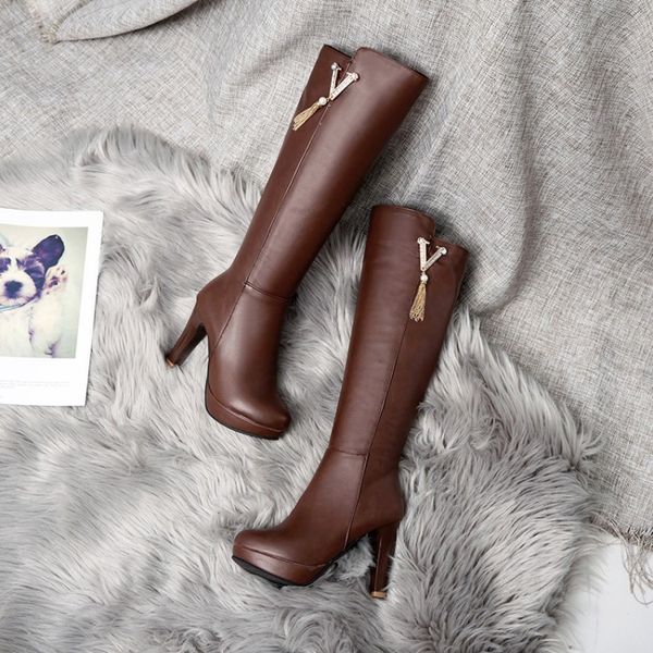 

ion womens tall knee high pu leather boots come with box, Black