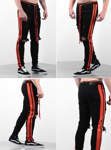 

mens skinny jeans striped denim pants full length and pencil trousers, Blue