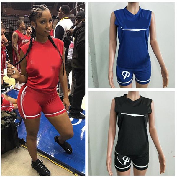 

letter print women shorts tracksuit sleeveless tanks + shorts short pants 2pcs set fashion design t-shirt outfits summer sportswear hot, White