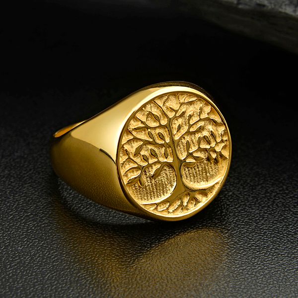 

valily 316l titanium steel gold color tree of life ring punk rock men's rings jewelry christmas gift us size 7-14 drop shipping