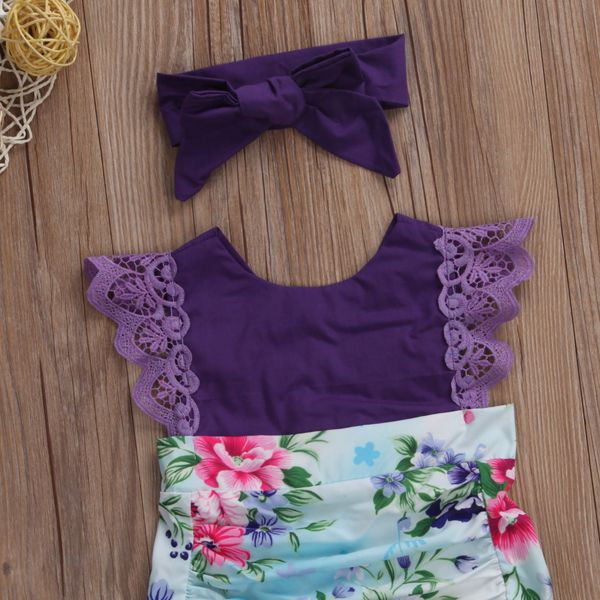 

new adorable baby girls sisters matching lace clothes floral print dress romper, Blue