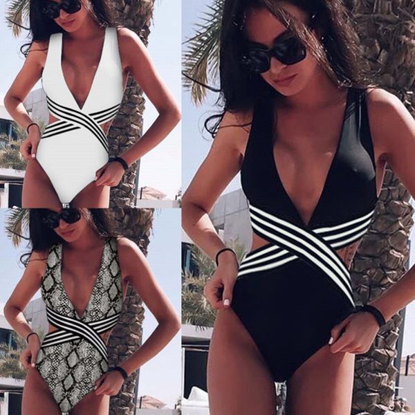 

2019 straps striped ladies 2019 one-piece bikini straps swimsuit striped bikini ladies one-piece swimsuit, White;black