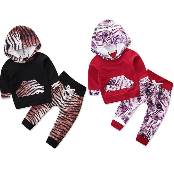 Bambini Baby Leopard Set di abbigliamento Infantile manica lunga leopardo Top con cappuccio + pantaloni 2 pezzi / set Tuta Abiti Boutique Abbigliamento per bambini M1183