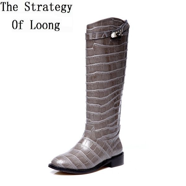 

embossed leather buckle short plush winter flat boots women spring autumn metal decoration real leather single boots zy17102 5, Black