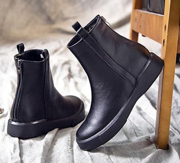 

plus cotton winter boots women snow boots retro ankle boots vintage back zipper shoes ladies slip-on flats zy904, Black