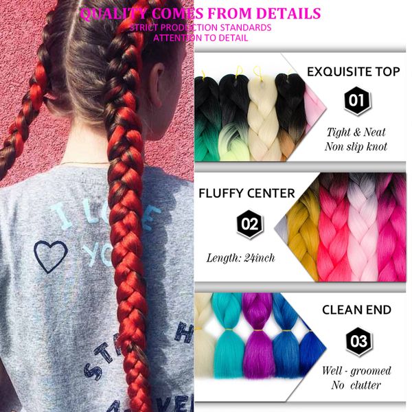 

1pcs synthetic ombre braiding hair crochet twist braids 24inch 100g/pcs synthetic kanekolon two tone afro jumbo braid hair, Black