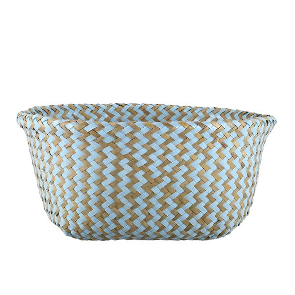 

foldable handmade seagrass storage basket wicker rattan belly straw garden flower pot wave pattern planter clothes basket