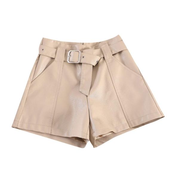 

2020 autumn and winter female leather shorts new korean version of the high waist wide leg loose a word soft pu leather, White;black