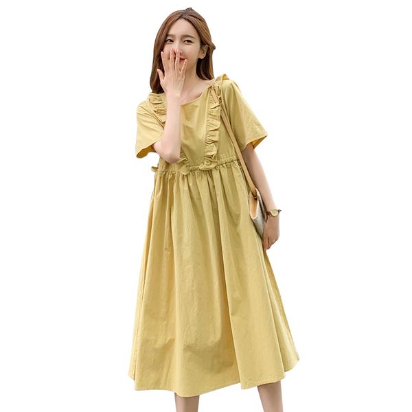 

maternity cute dress for pregnant women plus size loose ruffles midi dresses summer elegant cotton fashion pregnancy clothes, White