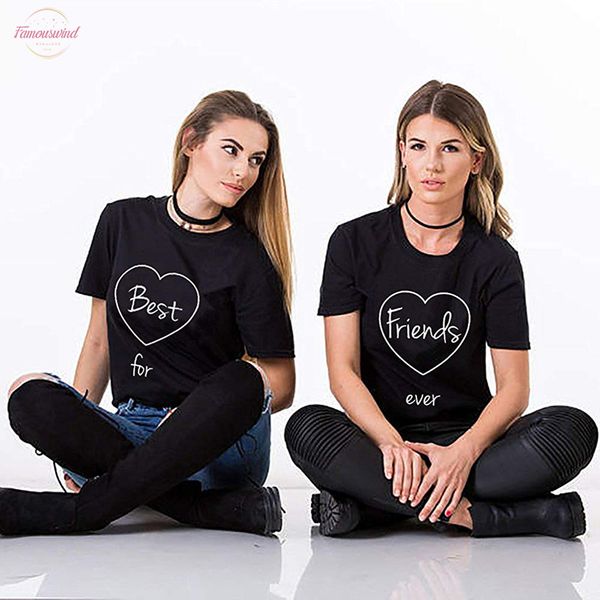 

new womens t shirt forever friend t shirt loose cute matching letter print girl punk couples clothes sister t shirt, White