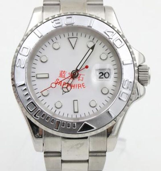 

sapphire 40mm automatic movement mens watches wristwatches white dial with luminous silver tone hands and dot hour markers, Slivery;brown